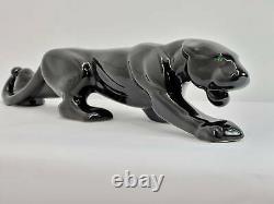 MID Century Art Moderne Potterie En Céramique Panthère Noire Cat Statue Sculpture