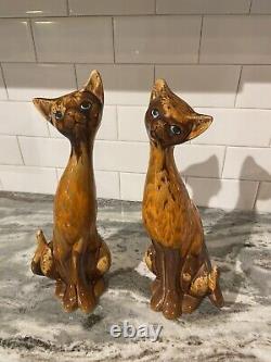 Magnifique Vintage Grand Art Déco Siamois Cats Céramique Figures 13 Tall