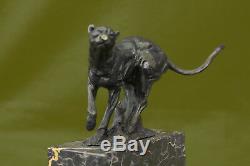 Main Jaguar Cat Collector Bronze Marbre Statue Bookend Art Déco Art