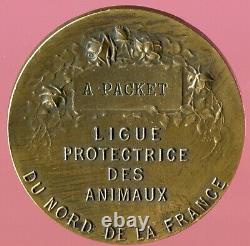 Médaille D'art Déco Française Chien De Cheval Chat Et Ange Signé J. Holy