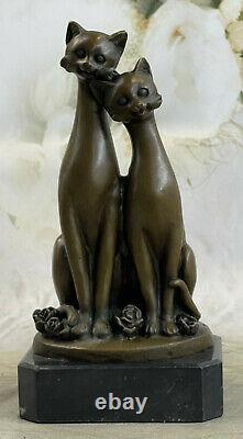 Miguel Lopez Signé Bronze Chat Sculpture Statue Art Déco Mi-siècle Artwork