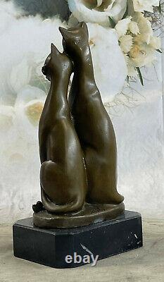 Miguel Lopez Signé Bronze Chat Sculpture Statue Art Déco Mi-siècle Fait À La Main