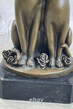 Miguel Lopez Signé Bronze Chat Sculpture Statue Art Déco Mi-siècle Fait À La Main