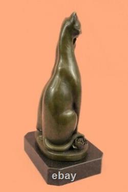 Miguel Lopez Signé Bronze Statue Sculpture Chat Art Déco Mi-siècle Hand Made