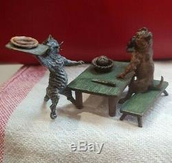 Miniature Bronze Autrichienne Cat Sert Chien Franz Bergman Geschützt Froid Painted