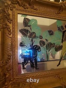 Miroir encadré de style Art Déco vintage Sunwest Screen Graphics Black Panther Cat
