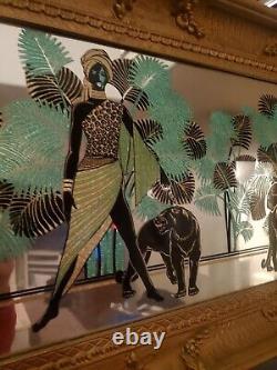 Miroir encadré de style Art Déco vintage Sunwest Screen Graphics Black Panther Cat