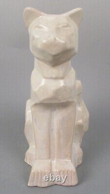 Moderniste Art Déco Shearwater Pottery Sculpture Cubist Cat Ceramic Figurine