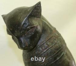 Original Art Déco Egyptian Cat Bronze Sculpture Marble Base Statue Grand Décor