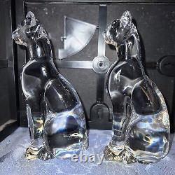 Paire Baccarat Cristal Cristal Clair Figurines De Chatsphinx Égyptien Sculpture France