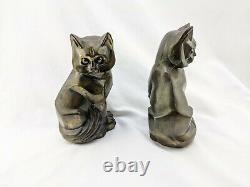Paire D’art Déco Cubist Metal Cat Bookends Ocw 1929