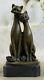 Paire D'harmonie Chat Mince Chats Pet Bronze Sculpture Art Déco Marble Figurine