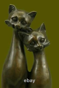 Paire D'harmony Slender Cats Pet Bronze Sculpture Art Déco Marble Decore