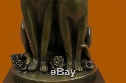 Paire De Harmony Slender Cats Animaux Bronze Sculpture Art Déco Marbre Base Figurine