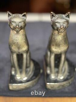 Paire De Pompeian Bronze Art Déco Sphinx Cat Bookends 1922