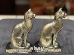 Paire De Pompeian Bronze Art Déco Sphinx Cat Bookends 1922