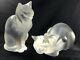Paire Lalique France Frosted Crystal Sitting Crouching Cat Figures