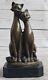 Paire De Chats Harmonieux Et élancés, Sculpture En Bronze D'animaux De Compagnie, Art Déco En Marbre