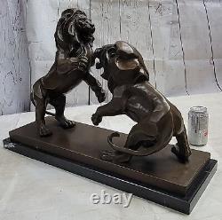 Paire de statues de gardien de porte en bronze de lion - grandes reproductions de chats coulés à chaud - sculpture deco