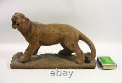Panther Big Cat 8.6, Figurine Sculptée En Bois Signé Artiste Vintage! (f021)