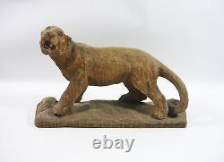 Panthère Gros Chat 8.6, Figurine Sculptée Vintage en Bois Signée par un Artiste ! (f021)