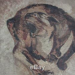 Pierre Van Parys Bourdelle (1903-1966) Art Déco Peinture À L'huile Cat Signé 1928