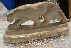 Poterie Frankoma Stalking Cat Panther Leopard Crème Marron Figurine FFCA 1999