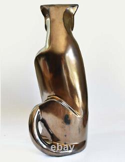 Poterie Haeger 21 ART DECO CAT Panther Orig. Label - Bronze Metallic Glaze