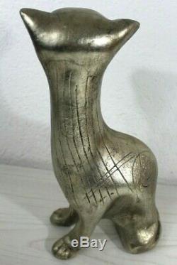 Poterie Rare Jaru Sculpture Chat Égyptien Milieu Du Siècle Moderne Métallique Art Déco