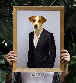 Pup In Suit Custom Drôle Portrait De Chien Animal D'art Amusant Chat Animal Souvenir Photo