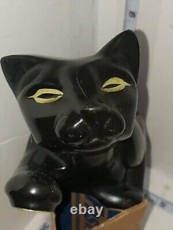 RARE VTG M-C-M 15 Porte-bijoux/trésor Art Déco Chat Noir en Céramique Brillante RARE