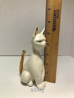 Rare 1961 Kay Finch Sitting Gold/white Figurine De Chat Made En California 5 1/2 In