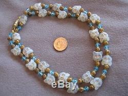 Rare 27.5 Collier Vintage Art Déco Perles En Verre Opalescent Cat Tchèque