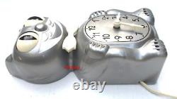 Rare 60's-silver Non Jeweled-kit Cat Klock-kat Clock-original Moteur Rb-vintage-usa