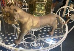 Rare Art Antique Deco Laiton Tigre Lion Figurine Lourde