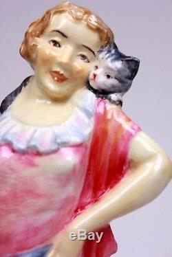 Rare Art Déco Jouer Mates Atlas Chine Grimwades Lady Et Cat Figurine Circa 1930