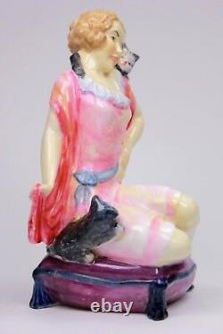 Rare Art Déco Play Mates Atlas Chine Grimwades Figurine Dame Et Chat Cirpa 1930