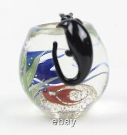 Rare Correia Studio Art Glass Paperweight Cat Perched Over Fishbowl