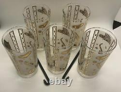 Rare! Ensemble De 5 Vintage Glenshaw Glass Co Chapeau De Haut Guy Lunettes + 2 Black Cane Stir