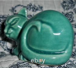 Rare Homer Laughlin Hlco Arlequin Cat Figurine Spruce Glace Verte 1940 Nouveauté