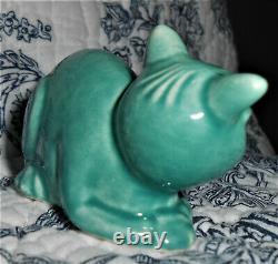 Rare Homer Laughlin Hlco Arlequin Cat Figurine Spruce Glace Verte 1940 Nouveauté