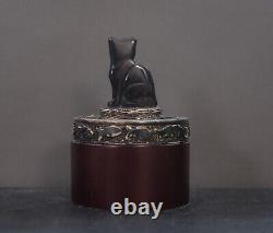 Rare Sajen 925 Sterling Obsidian Black Cat Boite À Boire