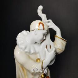 Rosenthal Art Deco Porcelaine Statue De Max Valentin Pierrot Avec Chat Des Années 1930