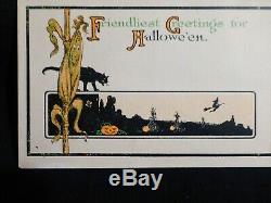 Scarce-halloween Carte Postale-art Déco Blk Cat & Corn Stalk Plus De Champ Par Fairman