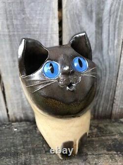 Schaer Cat Australian Pottery Blue Eyes Siamois Grande Taille 15cm De Haut