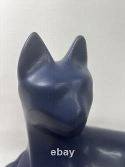 Sculpture de chat en céramique bleue vintage Haeger Figure MCM Art Déco moderniste large
