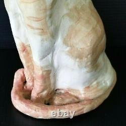 Sculpture en argile céramique vintage unique et originale de chat, faite à la main, de grande taille de 30 centimètres