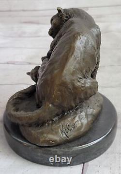 Sculpture en bronze Art Déco de chat et de bébé, statue de figurine classique coulée à chaud