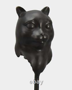 Sculpture en bronze de tête de chat sur base en marbre