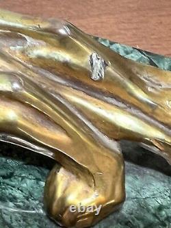 Sculpture en bronze et marbre d'une paire d'antiques lions Art Déco Waldmann